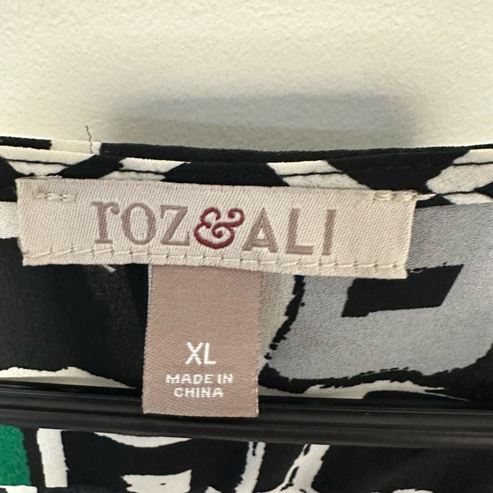 Roz & Ali Women’s Blouse XL Black Green Zip Up Front - Picture 7 of 9